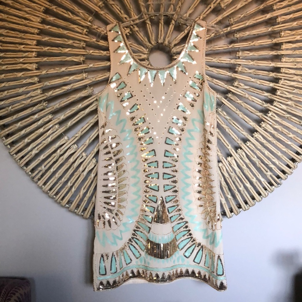 Cream and mint Sequin‎ dress, M